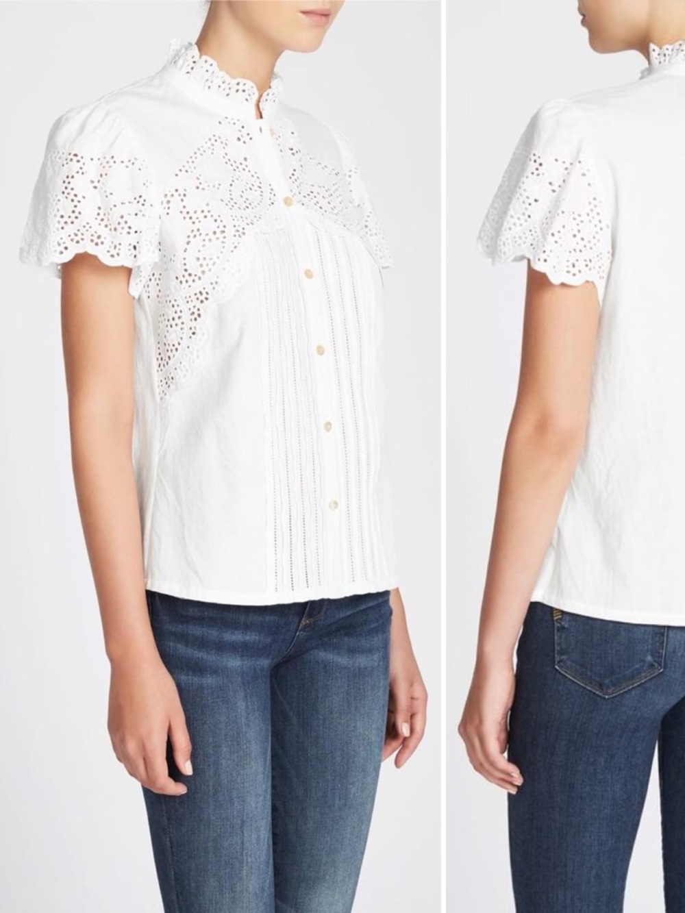 REBECCA TAYLOR Tara Eyelet Lace Button Down Blouse \\ 2
